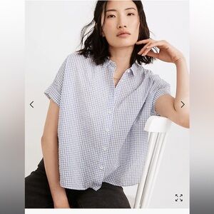 Madewell Gingham Seersucker Blouse Short Sleeve Size M